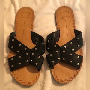 DOLCE VITA FLAT BLACK STUDDED SANDALS